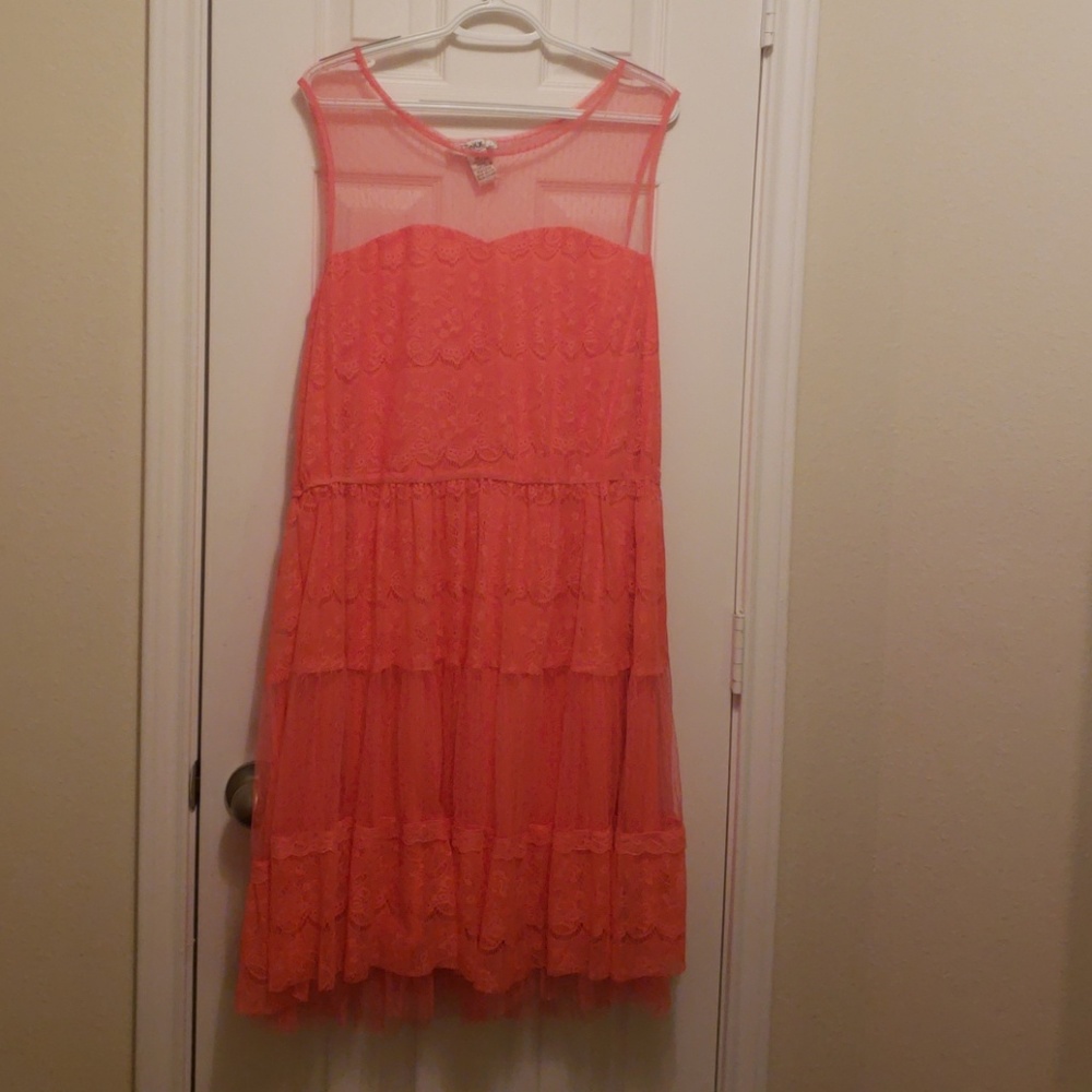 Lace Coral Tea-length/Midi Dress